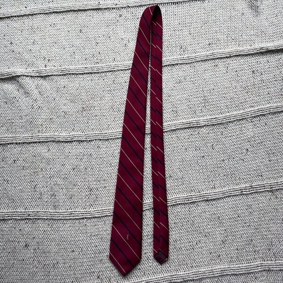 Ives St. Laurent neckwear, vintage, dark red with cream and black stripes - Picture 1 of 4